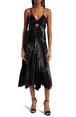 A. L.C. Lou Sequin Pleated Cutout Midi Dress in Black