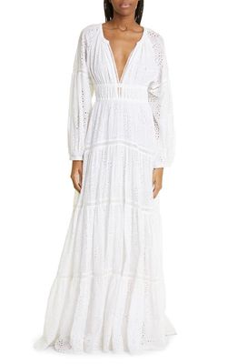 A. L.C. Mackenna Long Sleeve Cotton Eyelet Maxi Dress in White/Cream