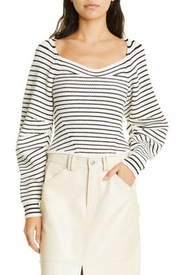 A.L.C. Maeve Stripe Blouson Sleeve Sweater in Natural/Navy