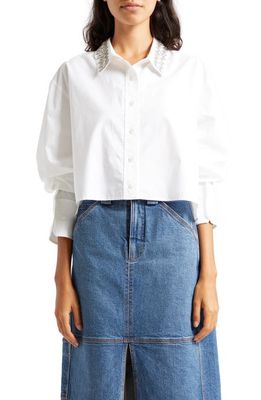 A. L.C. Monica II Embellished Collar Crop Cotton Shirt in White
