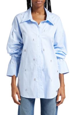 A. L.C. Monica Rhinestone Embellished Cotton Shirt in Sky Blue