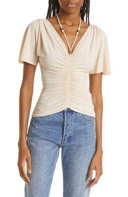 A. L.C. Nina Ruched Beaded Blouse in Cala Cream