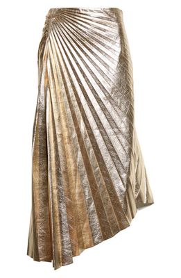 A. L.C. Tori Pleat Asymmetric Metallic Faux Leather Skirt in Pale Gold