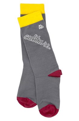 A Life Well Dressed Statement Culture Cotton Blend Crew Socks in Grey/Yellow/Rose