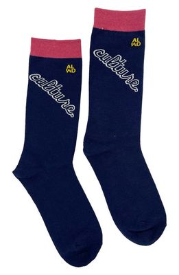 A Life Well Dressed Statement Culture Cotton Blend Crew Socks in Navy/White/Rose