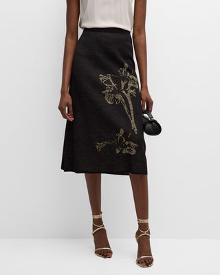 A-Line Floral Jacquard Knit Midi Skirt