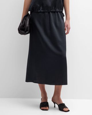 A-Line Hammered Cotton-Silk Midi Skirt