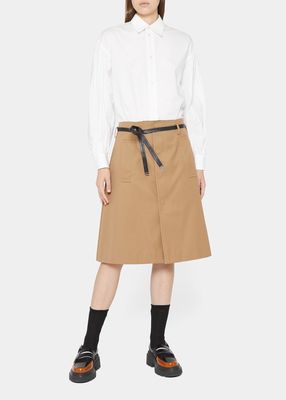 A-Line Leather Belted Skirt