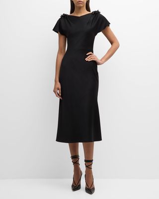 A-Line Midi Dress with Beaded Shoulder Details