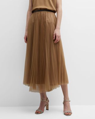 A-Line Pleated Tulle Midi Skirt