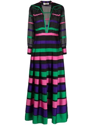A.N.G.E.L.O. Vintage Cult 1970s striped flared maxi dress - BLACK PINK GREEN AND PURPLE