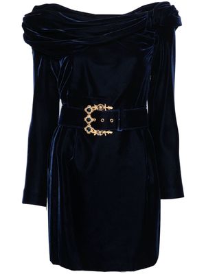 A.N.G.E.L.O. Vintage Cult 1980s belted drape-detailed velvet dress - Blue