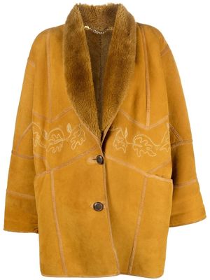A.N.G.E.L.O. Vintage Cult 1980s leaf-embroidery shearling coat - Yellow