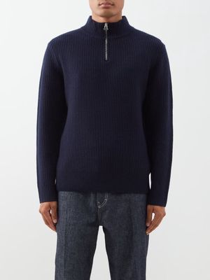 A.P.C. - Alex Quarter-zip Ribbed-wool Sweater - Mens - Navy