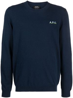 A.P.C. Alois logo-embroidered fine-knit jumper - Blue