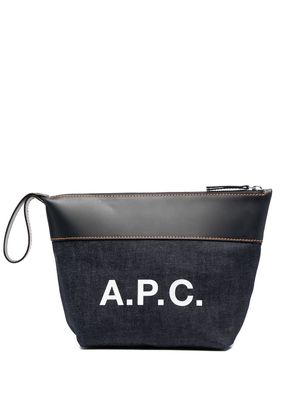 A.P.C. Axel logo-print leather-trim clutch bag - Blue