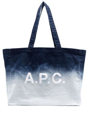 A.P.C. bleached effect logo-print tote bag - Blue