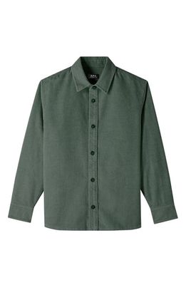 A. P.C. Bobby Oversize Cotton & Linen Corduroy Button-Up Shirt Jacket in Kac Almond Green