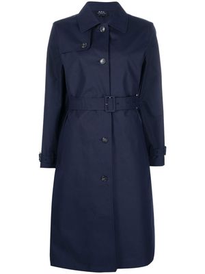 A.P.C. cotton belted trench-coat - Blue