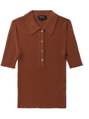 A.P.C. Danae ribbed-knit polo shirt - Brown
