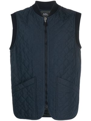 A.P.C. diamond-quilted zip-up gilet - Blue