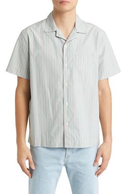 A.P.C. Edd Stripe Short Sleeve Button-Up Camp Shirt in Pale Green