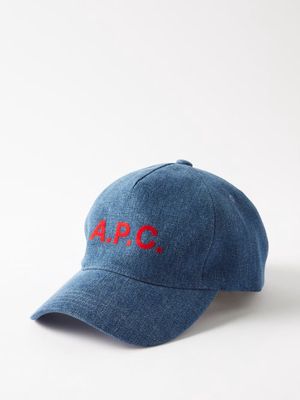 A.P.C. - Eden Flocked-logo Denim Baseball Cap - Mens - Blue Multi