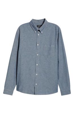 A. P.C. Edouard Organic Cotton Chambray Button-Down Shirt in Indigo