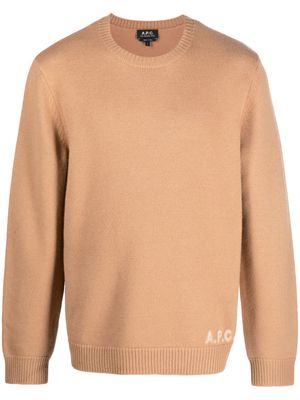 A.P.C. Edward logo-intarsia wool jumper - Brown