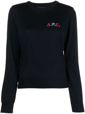 A.P.C. embroidered-logo wool-blend jumper - Blue