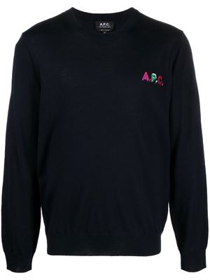 A.P.C. embroidered logo wool-blend sweatshirt - Blue