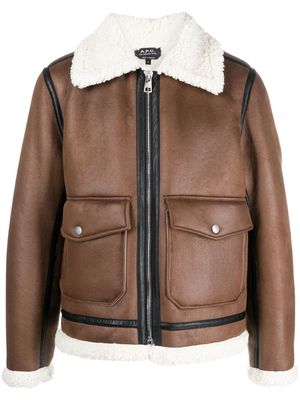 A.P.C. faux-shearling trim bomber jacket - Brown