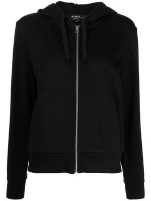 A.P.C. flocked-logo zipped hoodie - Black