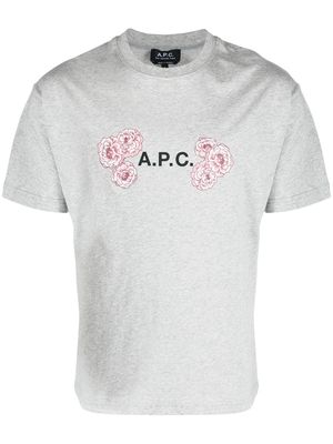 A.P.C. floral logo-print T-shirt - Grey