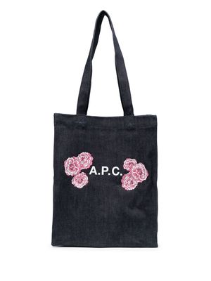 A.P.C. flower-print denim tote bag - Blue