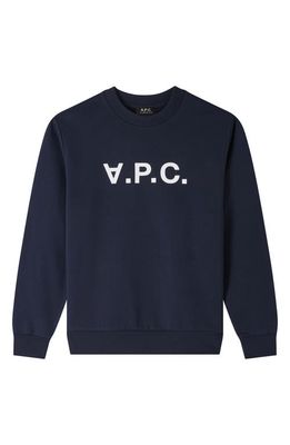 A. P.C. Grand V. P.C. Logo Sweatshirt in Dark Navy Ecru