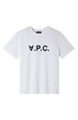 A. P.C. Grand V. P.C. Logo T-Shirt in Tae Blanc/Dark Navy