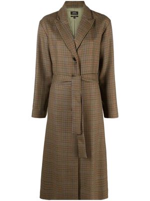 A.P.C. houndstooth-pattern single-breasted coat - Brown