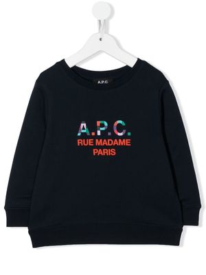 A.P.C. KIDS logo-print cotton sweatshirt - Blue