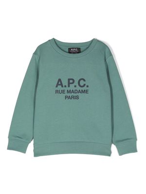 A.P.C. KIDS logo-print crew-neck sweatshirt - Green