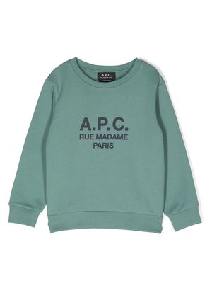 A.P.C. KIDS logo-print round-neck sweatshirt - Green