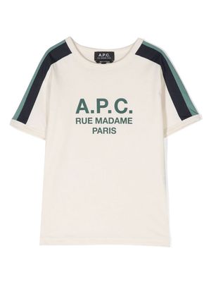 A.P.C. KIDS logo-print side stripe T-shirt - Neutrals