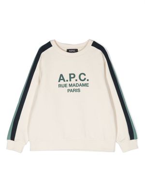A.P.C. KIDS logo-print striped sweatshirt - Neutrals