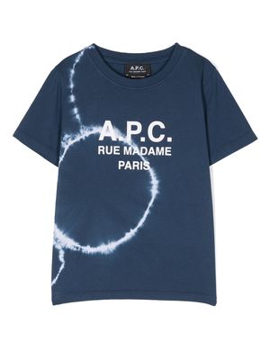 A.P.C. KIDS logo-print tie-dye organic-cotton T-shirt - Blue