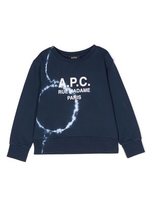 A.P.C. KIDS logo-print tie-dye sweatshirt - Blue