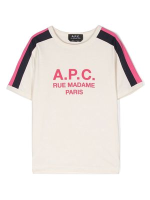 A.P.C. KIDS side-stripe logo-print T-shirt - Neutrals