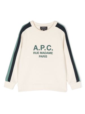 A.P.C. KIDS stripe-detail logo-print sweatshirt - Green
