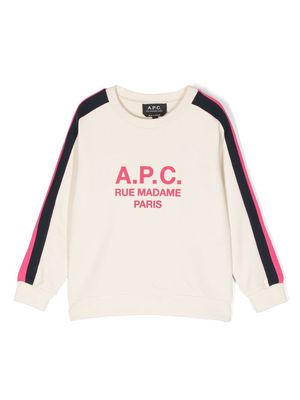 A.P.C. KIDS stripe-detail logo-print sweatshirt - Pink