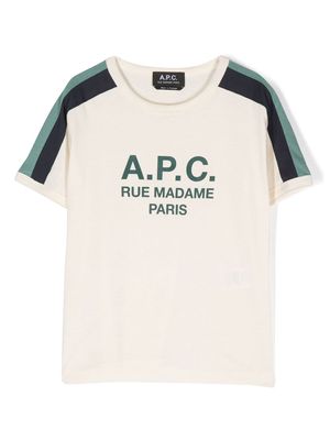 A.P.C. KIDS stripe-detail logo-print T-shirt - Neutrals