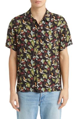 A.P.C. Lloyd Floral Short Sleeve Button-Up Camp Shirt in Black